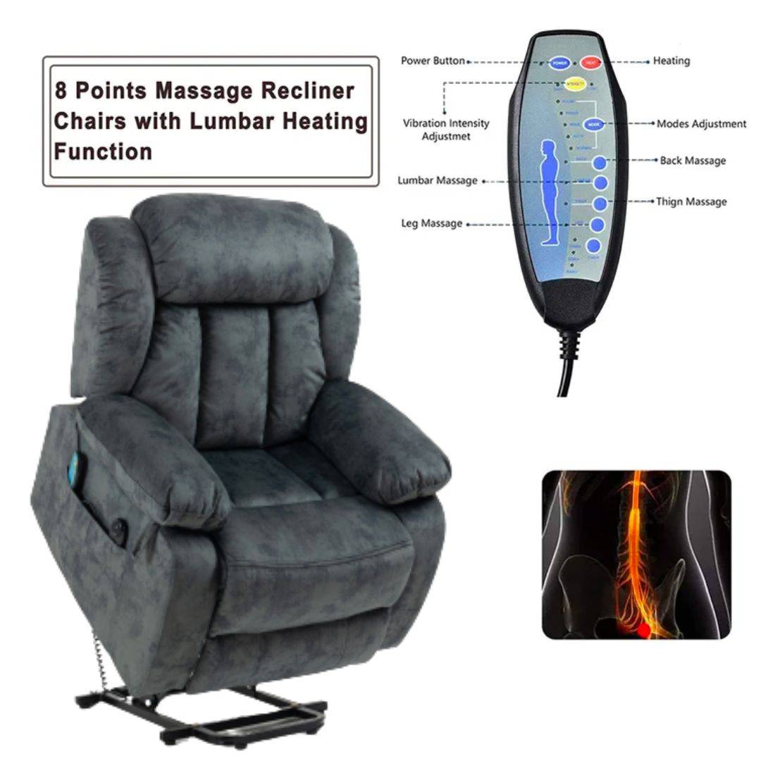 Crius Lift Chair with Heat and Massage for Elderly 38 Inch Wide with S